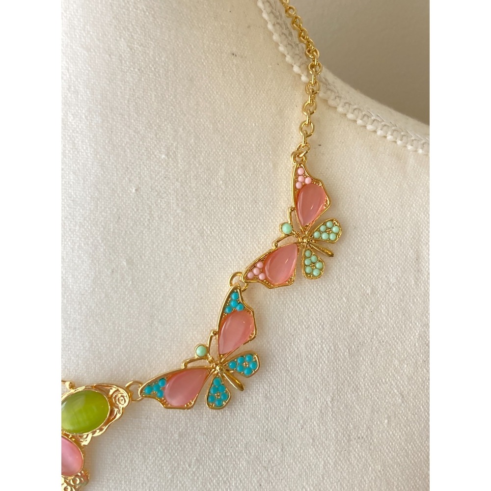 Natasha Butterfly Collar Necklace Pastel Enamel Cabochon Fairy Spring Whimsical - Picture 9 of 9